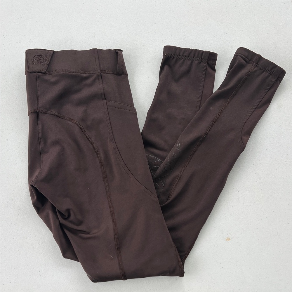 Girls Ovation equestrian pull on riding pants Brown M 28 fits like 12/14